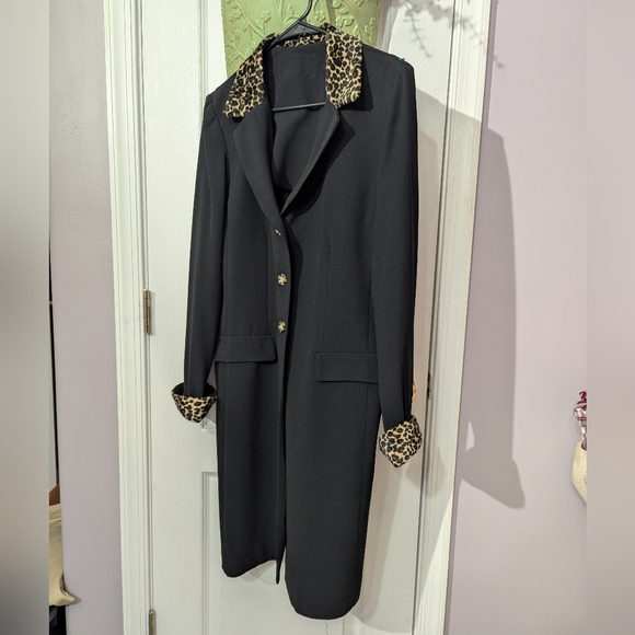 Leopard Trim Black Women's Blazer - Picture 1 of 4